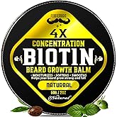 Biotin Beard Growth Balm for Men – Conditioning & Thickening Balm with Castor, Shea & Jojoba Oils – Non-Greasy, Softens & Nourishes for Fuller, Thicker Facial Hair – Unscented – 2 oz