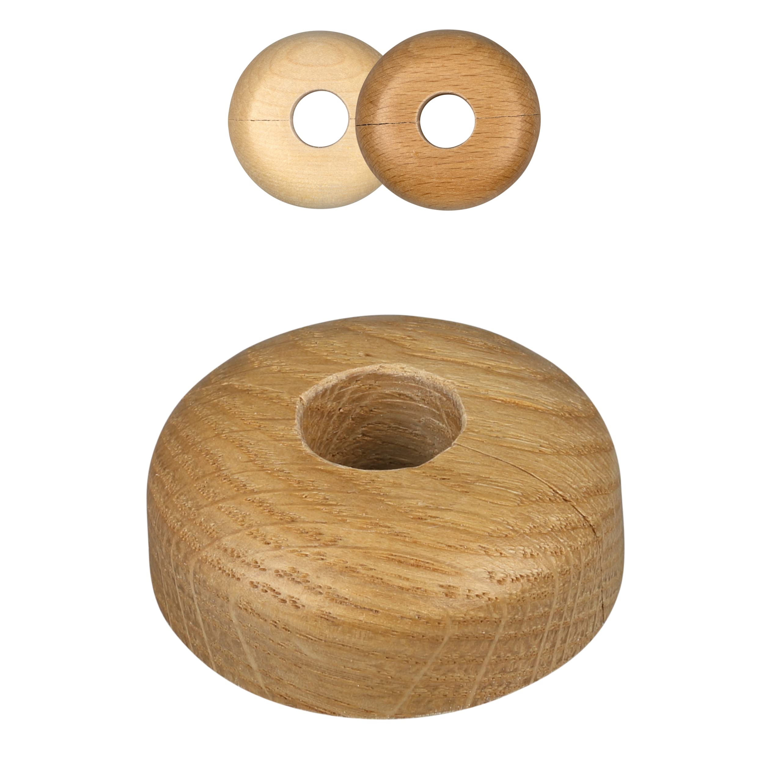 10 Pieces Pipe Covers, Solid Wood, for Pipe diameters: 15mm, 19mm, 22mm; Radiator Pipe Collars/Heating Pipe Rings/Surrounds/Roses, Real Wood: Maple, Beech, Oak, (15mm, Oak)