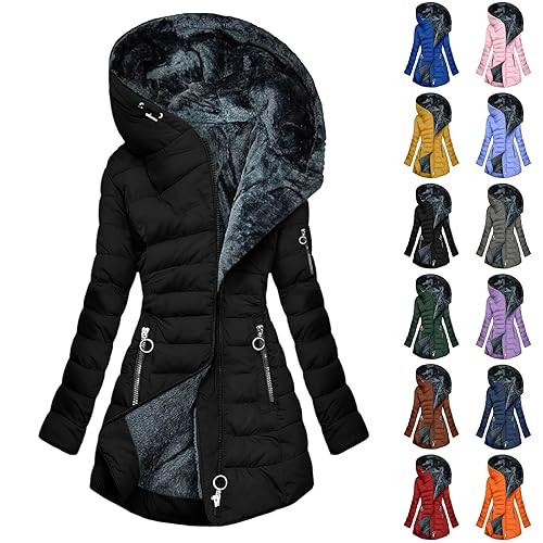 tacniseyw Winter Jackets For Women UK Fleece Lined Waterproof Coat Long Hooded Puffer Down Coat Quilted Padded Jacket Ladies Windbreaker Puffer Parka Coat With Faux Fur Hood Thermal Fleece Outwear
