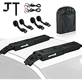 Abahub Soft Roof Rack Pads with 2 Tie Down Straps, 2 Tie Down Ropes, 2 Hood Loops and Storage Bag, for Surfboard, Kayak, Canoe, Heavy Duty Universal Car Roof Racks System