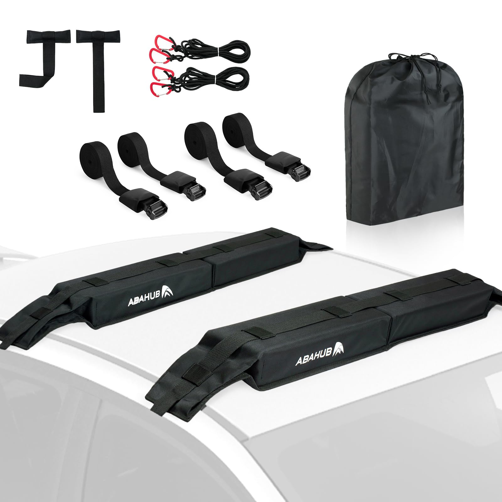 Photo 1 of Abahub Soft Roof Rack Pads with 2 Tie Down Straps, 2 Tie Down Ropes, 2 Hood Loops and Storage Bag, for Surfboard, Kayak, Canoe, Heavy Duty Universal Car Roof Racks System (Use Without Cross Bar)