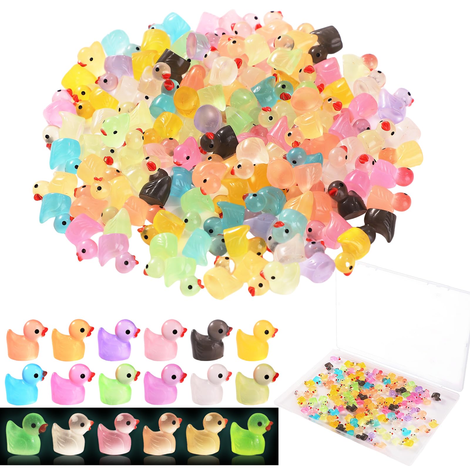 Photo 1 of 150 Pack Luminous Mini Resin Ducks Tiny Rubber Duck to Hide Plastic Cruise Ducks for Ducking Prank Game Dollhouse Accessories Garden Landscape Aquarium Potted Ornament Charms Bag Fillers Party Favors