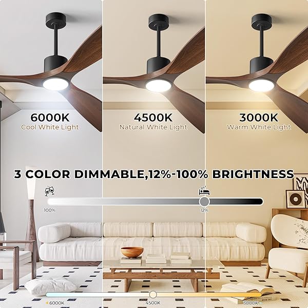 BOOSANT CEILING FANS WITH LIGHTS, CEILING FANS WITH LIGHTS AND REMOTE, 60 INCH MODERN SMART CEILING FAN WITH LIGHT, OUTDOOR CEILING FANS FOR PATIOS 3 BLADE BEDROOM LIVING ROOM PORCH(DARK WALNUT)