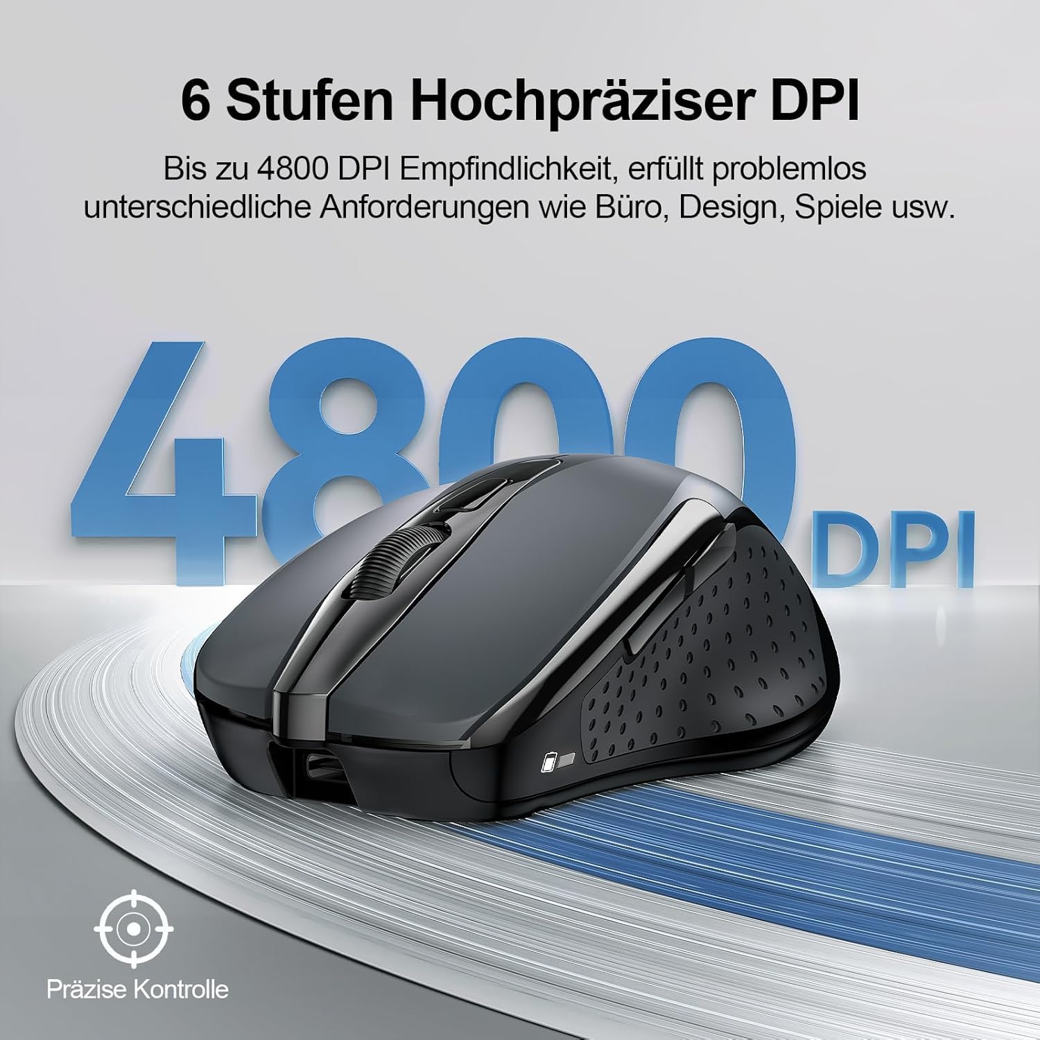 TECKNET Bluetooth Maus, Wiederaufladbare Maus Kabellos(DREI Modi: BT 5.0/3.0 + 2.4G), 4800 DPI, Ergonomische Leise Funkmaus für Laptops, Mac OS, Android, Windows, Grau 4