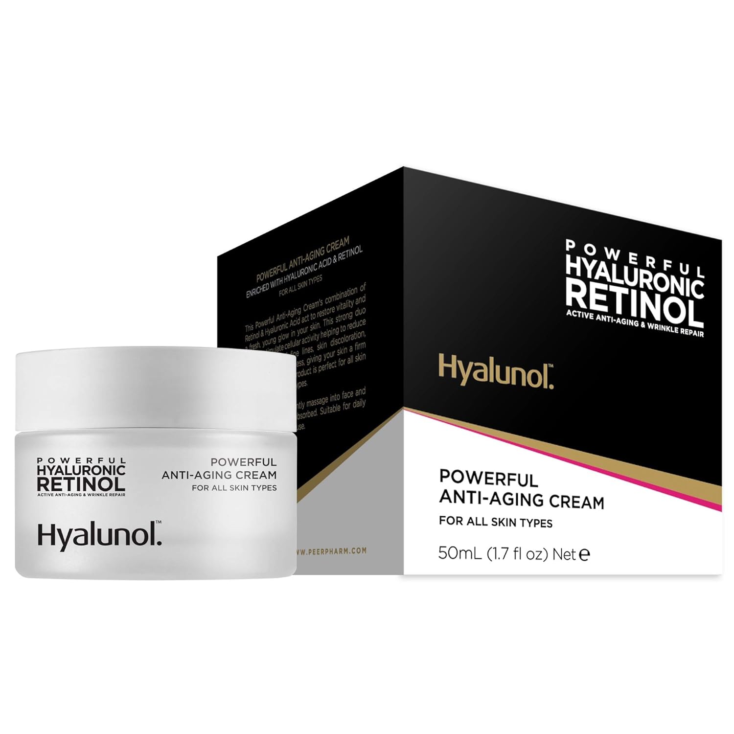 Frulatte Hyalunol Powerful Anti Aging Cream enriched with Retinol & Hyaluronic Acid for All Skin Types 1.7 fl. Oz.