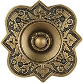 A29 Push Button Doorbell, Solid Brass, Antique Brass Finish | 3 3/4 x 3 3/4 in, Wired Recessed Mount, Decorative Push Button, Weather Resistant Exterior, Fits Standard Chime Systems