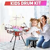 m zimoon Kids Drum Kit Jazz 5 Drums Stool Pedal Cymbal Lights Toys Gift view 5