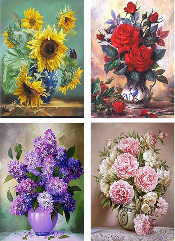 Yomiie 4 Pack 5D Diamond Painting Full Drill Oil Painting Flowers by
