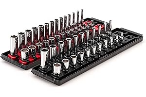 TEKTON 1/4 Inch Drive 6-Point Socket Set with Rails and Trays, 50-Piece (5/32-9/16 in., 4-15 mm) | SHD90215