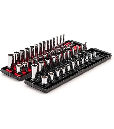 TEKTON 1/4 Pollici Drive 2-Rail Socket Organizer Set, Rosso (26-Tool) | OST01126