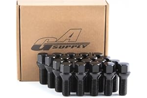 GAsupply 14x1.5 28mm Shank Lug Bolts, 20pcs Black Conical Seat 56mm Tall Lug Studs for Wheel Spacers, 17mm Hex