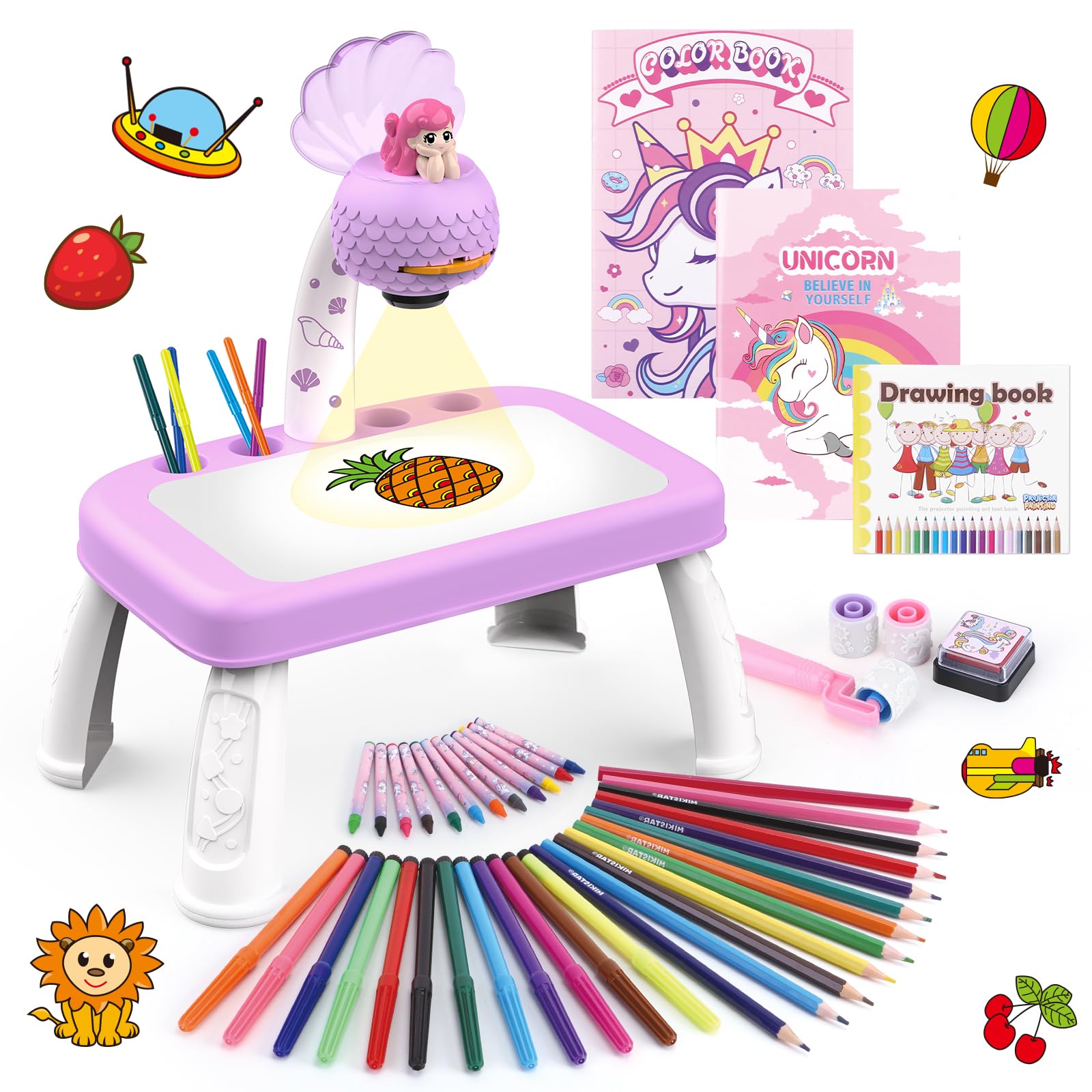 Photo 1 of Drawing Projector for Kids,Arts and Crafts for Kids,Include Drawing Board,Crayons,Coloring Book,Stickers etc,Kids Toys for Age 3-5 Year Old Girls Christmas & Birthday Gifts (Mermaid Drawing Kit)