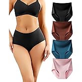 LEVAO Womens Underwear High Waist Seamless Briefs Full Coverage No Show Ladies Panties 4 Pack S-XXL