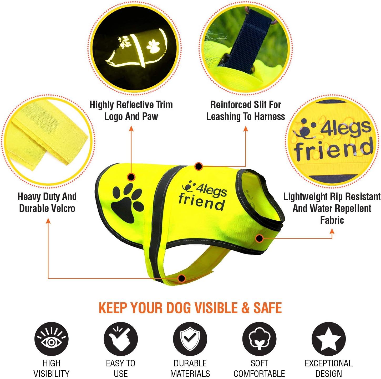 Dog Safety Yellow Reflective Vest With Leash Hole 5 Sizes - Image 4