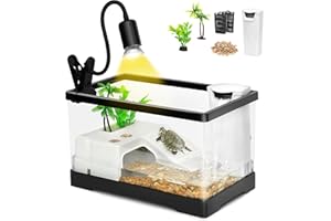 AZV Large Turtle Tank Kit,All in One Indoor PC Aquarium,Red Eared Slider Aquatic for Tortoise,Fishes and Amphibians,Include Basking Platform*1,Filter*1,Filter Plates*2,Plants*2,Lamp*1,Bulb*1,Stone*1