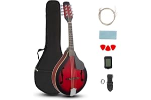 Ktaxon A-Style Mandolin Instrument Kit, 8 Strings Acoustic Mahogany Wood Mandolins Musical with Tuner, Thickened Gig Bag, Shoulder Strap, Picks for Beginners (Red Sunburst)