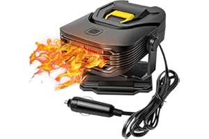 LARDERGO Car Heater, 2-in-1 12V 200W Portable Defroster with 360° Rotation, Quickly Melt Frost & Clear Fog on Windshield, Cigarette Lighter Plug in for All Car - Black/Yellow