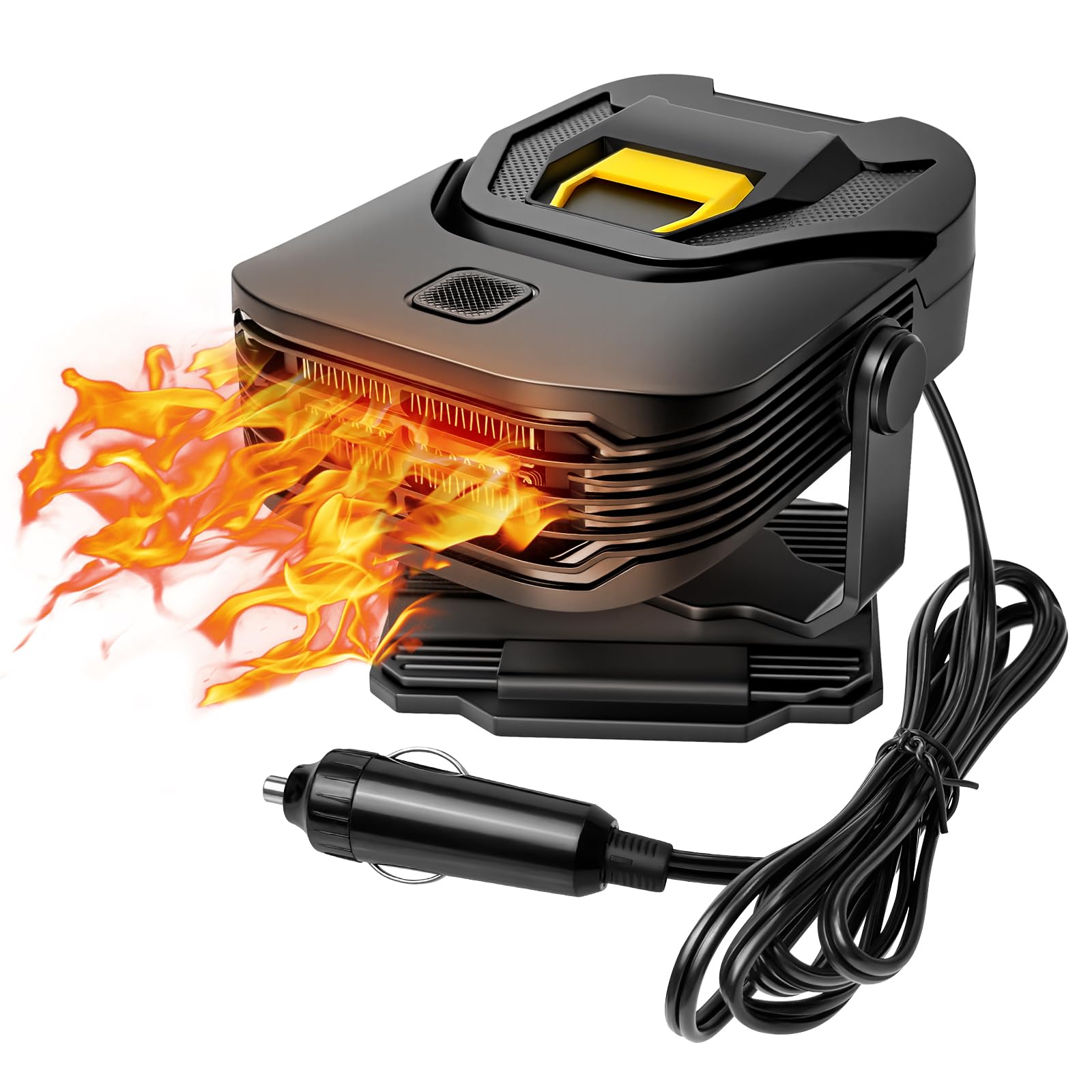 Photo 1 of LARDERGO Car Heater, 2-in-1 Quickly Melt Frost & Clear Fog on Windshield, 12V 200W Portable Defroster with 360° Rotation, Cigarette Lighter Plug in for All Car - Black/Yellow