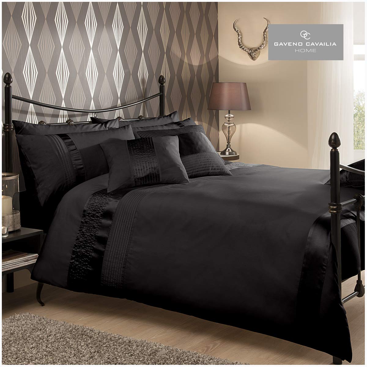 Gaveno Cavalia Signature Collection Caprice Set with Duvet Cover and Pillow Case, Polyester-Cotton, Black, Double