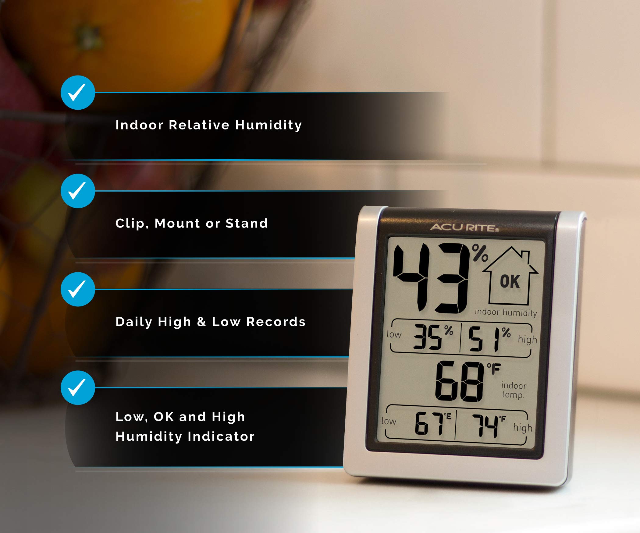 AcuRite 00613 Digital Hygrometer & Indoor Thermometer PreCalibrated