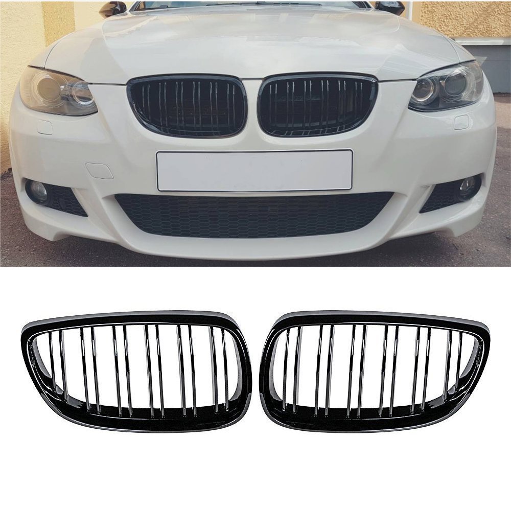 GSRECY Gloss Black Front Bumper Kidney Twin Fins Sport Grill Grille For E92 E93 M3 2006-2009