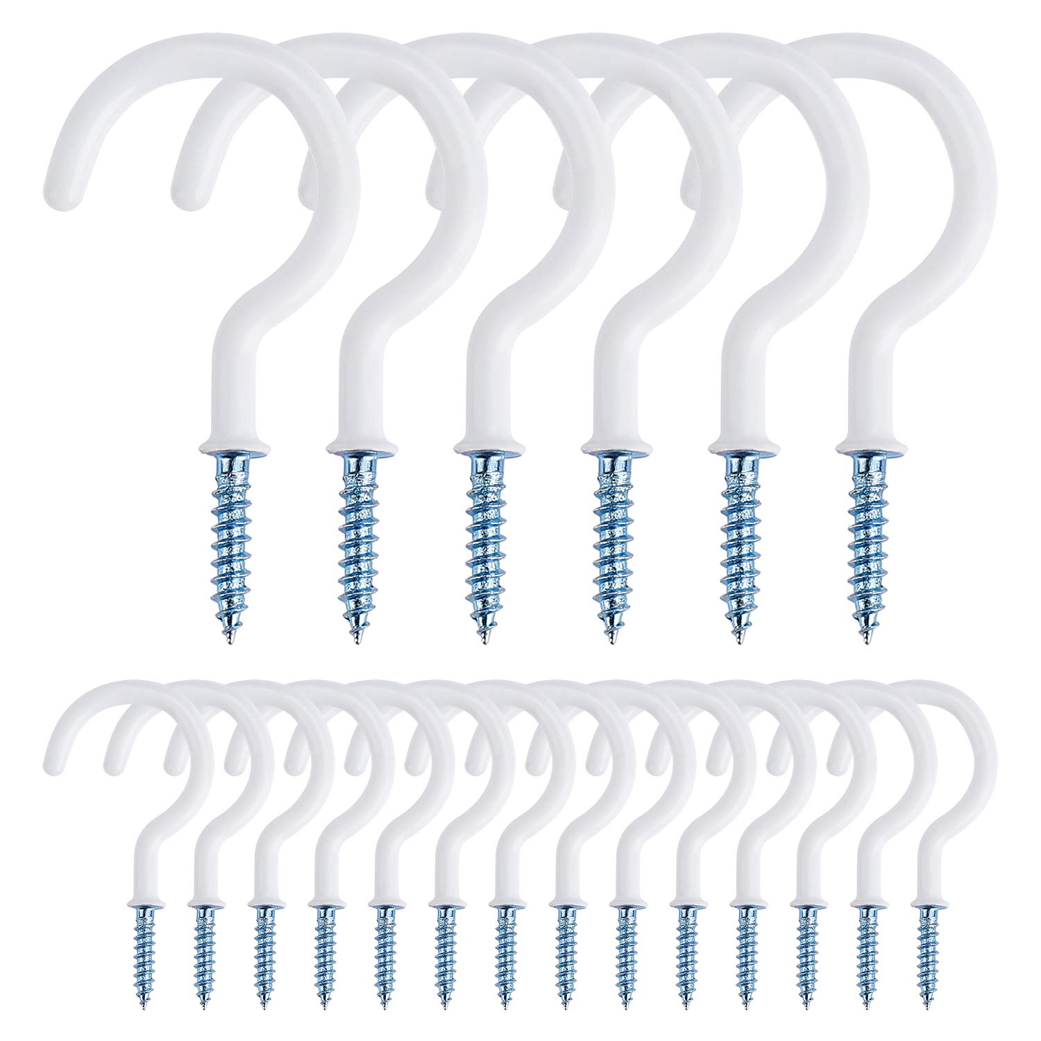 MengH-SHOP Screw Hooks Vinyl Coated Screw-in Cup Hooks 2.0 Inch Ceiling Hooks Metal Wall Hang Hooks Great for Coffee Tea Cup, Plant, Light, Mug Indoor & Outdoor Use 20 Pieces (White)