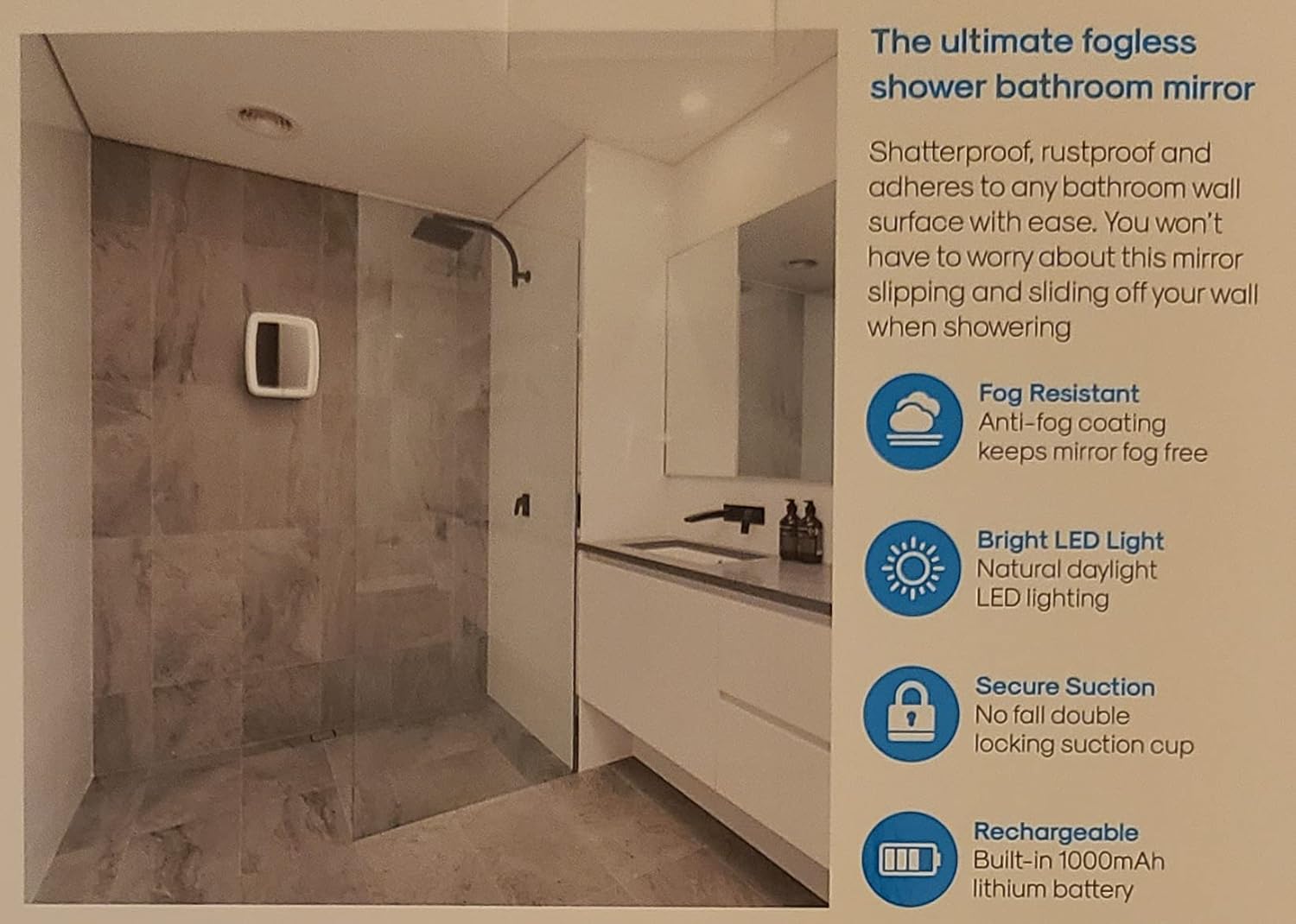 Fog-Resistant LED Shower Mirror -