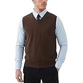 Kallspin Men's Pure Cotton Sweater Vest V Neck Regular Fit Knit Sleeveless Pullover Sweater