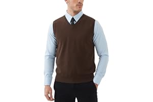 Kallspin Men's Pure Cotton Sweater Vest V Neck Regular Fit Knit Sleeveless Pullover Sweater