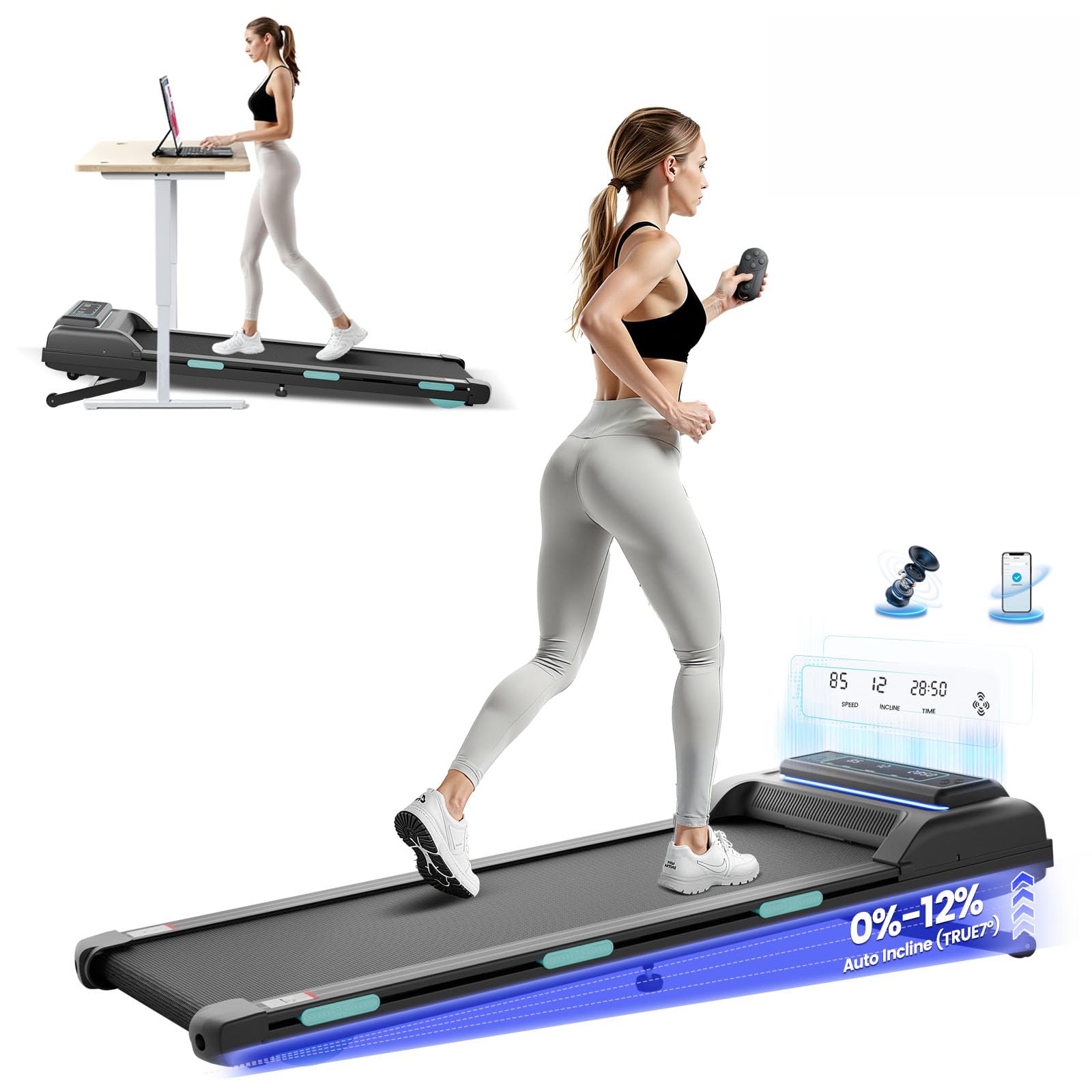 Photo 1 of Trygoal Walking Pad Treadmill with 12% 11-Level Auto Incline, 450 lbs Capacity, Under Desk Treadmills with Bluetooth Speaker, Powerful Walking Pad for Home Hiking, LED Screen, APP Connect