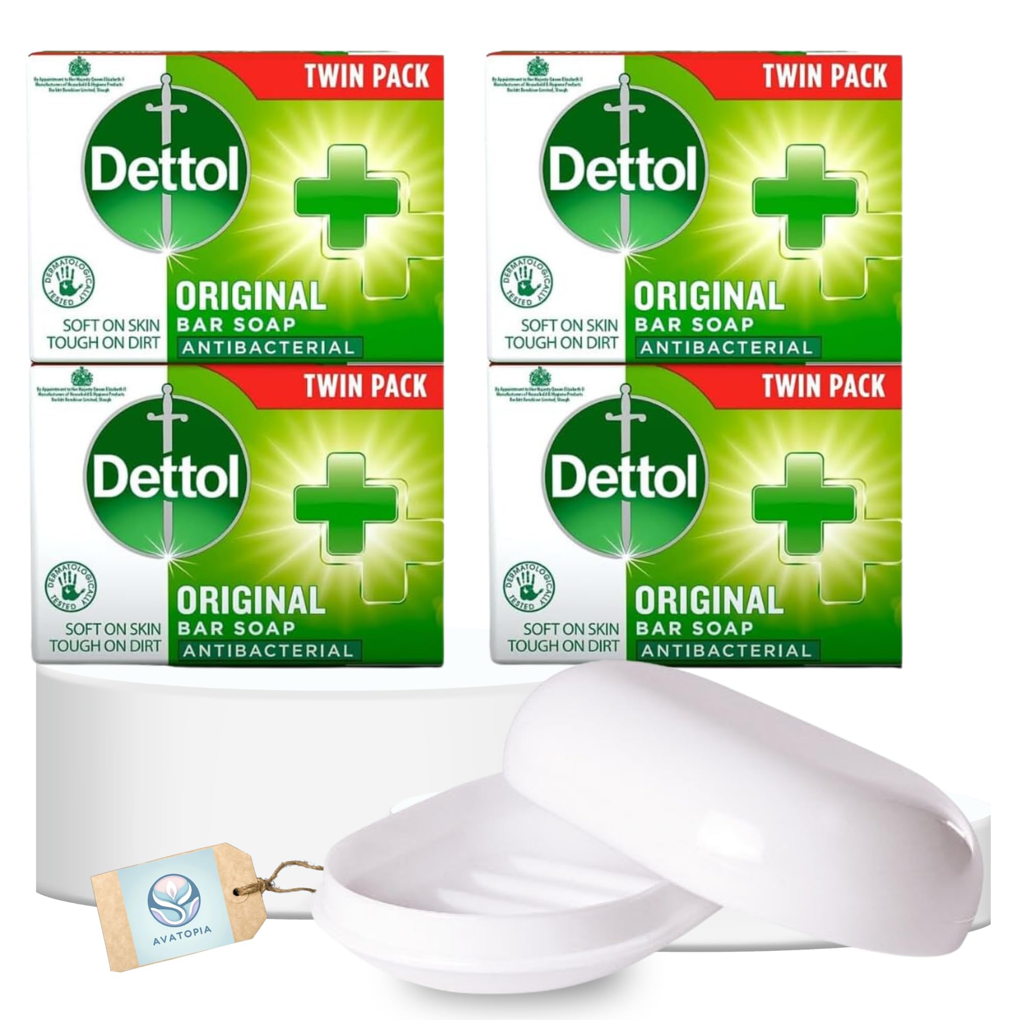 Anti-Bacterial Original Soap Bars 4 x 100g (Total 4 Bars) with Portable Soap Dish and Lid – Soap Bars Multipack, Antibacterial Soap Bar Protection, Hand & Body Soap Bar, Ideal for Home, Gym & Travel