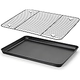 E-far Nonstick Baking Sheet with Rack Set, 16 x 12 x 1 Inch Cookie Sheet Baking Pan with Cooling Rack for Oven, Commercial Grade & Non-Toxic, Easy to Clean