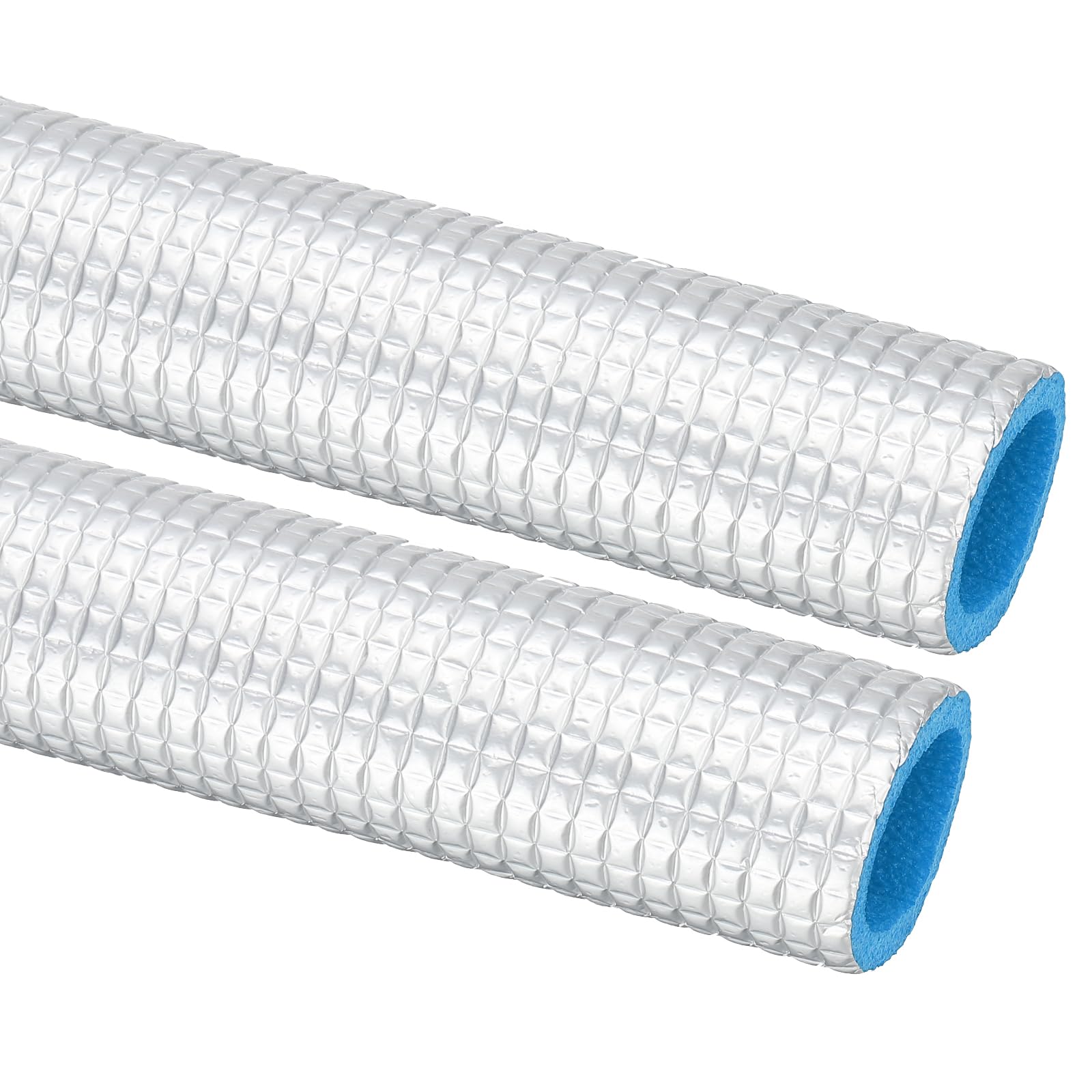 PATIKIL 6.6Ft Pipe Insulation Foam Tubing, 2Pcs 1"(25mm) ID 1-7/16"(37mm) OD Heat Preservation Foam Tube Cover Wrap with Aluminum Foil for AC Unit Air Conditioner Water Pipe, Silver Blue