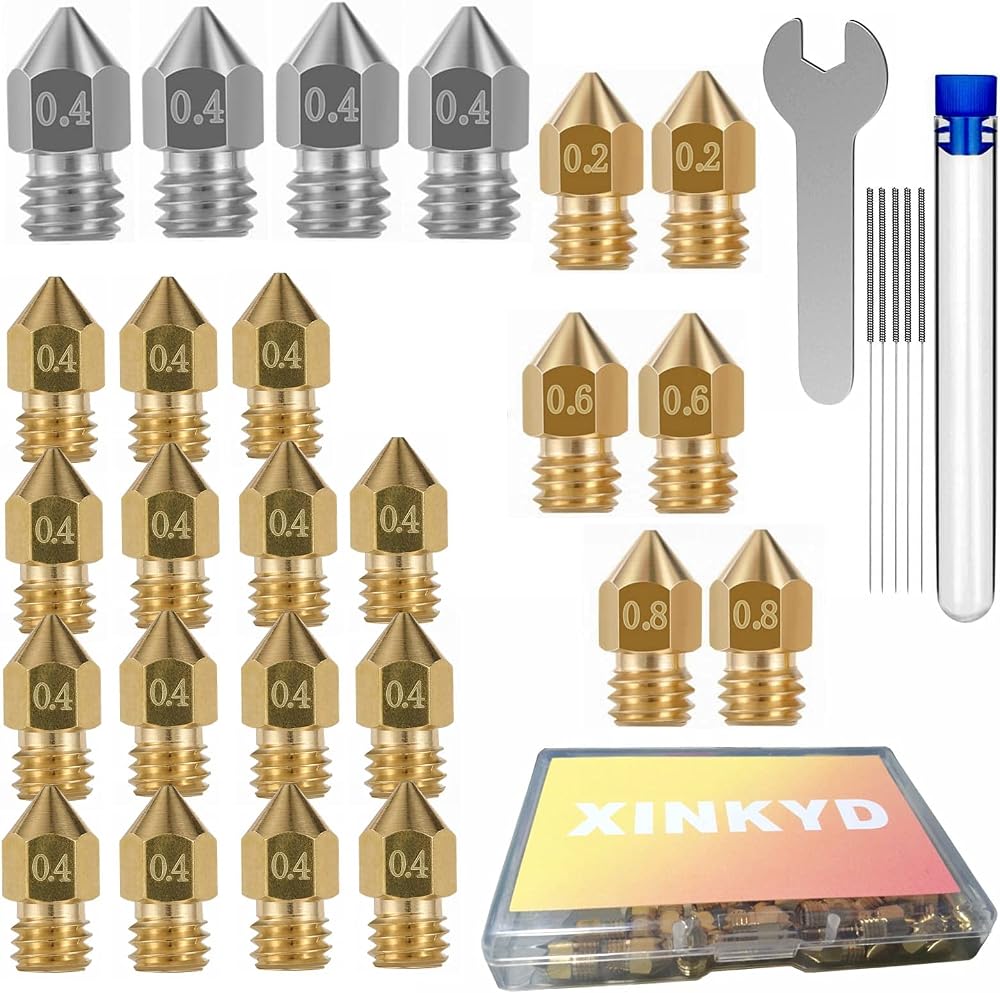 XIN-KYD 25pc MK8 Nozzle Set Brass Stainless Steel 0.2-0.8mm Ender 3 V2 CR-10