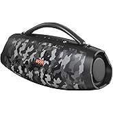 DOSS Extreme Boom Pro D200 240W Peak Outdoor Speaker, Punchy Bass, 26H Playtime, Beat-Synced Light, BT5.4, Stereo Pairing, IPX6 Waterproof for Camping, Beach, Tailgate Party-Camo Black
