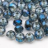 Niziky 430PCS Briolette Crystal Glass Beads for Jewelry Making, 6mm Clear Blue Faceted Briolette Rondelle Glass Beads with Hole, Glass Crystal Spacer Beads for DIY Crafts Projects
