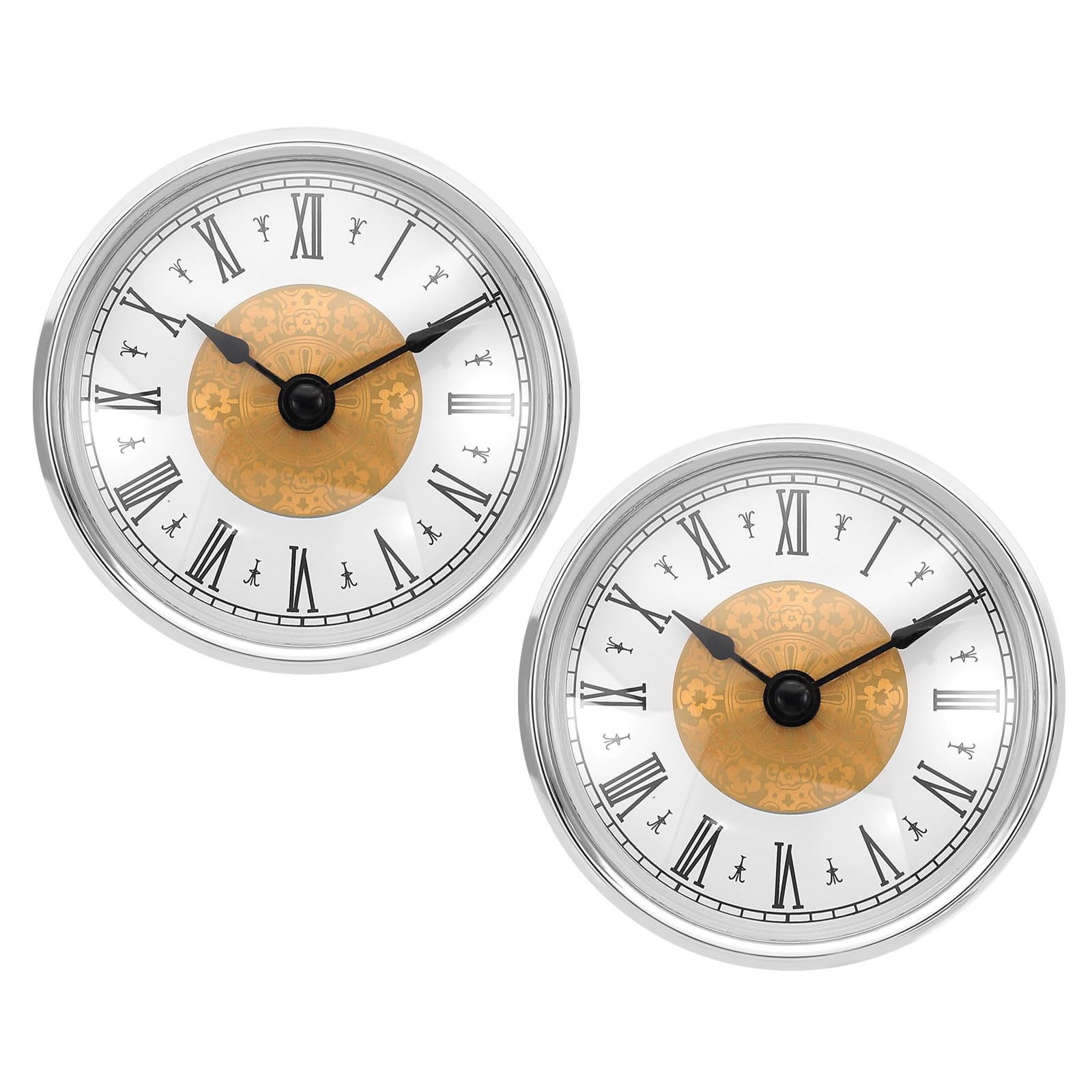 PATIKIL 3.1" 80mm Quartz Clock Insert, 2 Pcs Round Quartz Movement Miniature Clock Mini Roman Numeral Clock Fit 75mm/3" Diameter Hole for Replacement Home, Silver Tone/Gold Tone, Style 15
