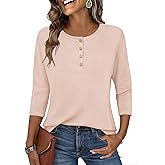 Zeagoo Womens Tops 3/4 Length Sleeve T Shirts Dressy Casual Button Down Blouses Spring Fall Clothes