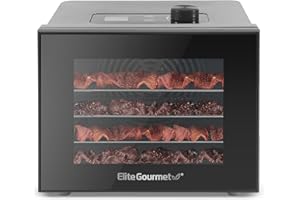 Elite Gourmet Food Dehydrator, Stainless Steel Trays Food Dehydrator, Adjustable Temperature Controls, Jerky Herbs Fruit Veggies Snacks