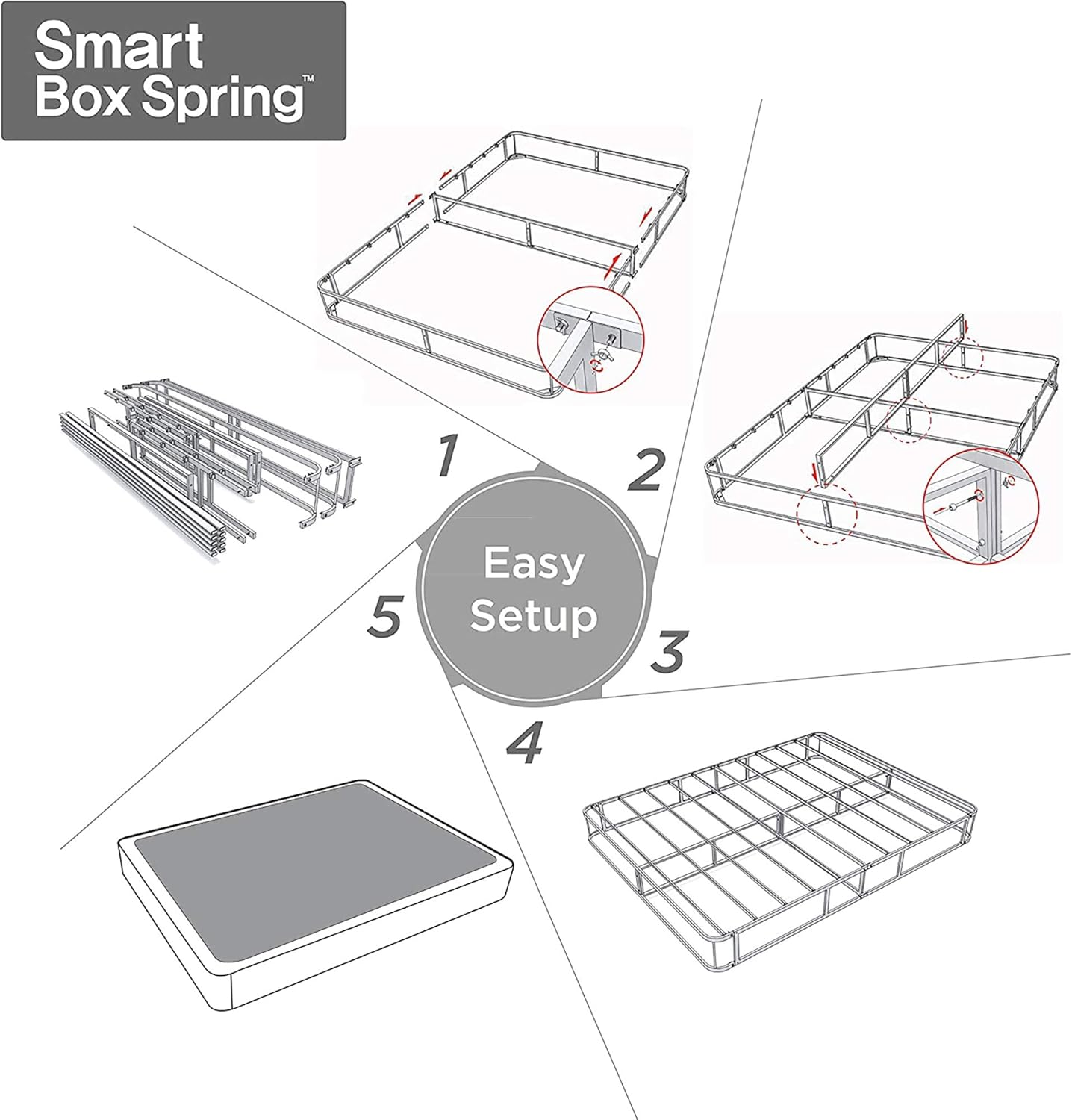 Zinus Armita 5 Inch Smart Box Spring / Mattress Foundation / Built-to-Last Metal Structure / Low Profile / Easy Assembly, Queen: Furniture & Decor
