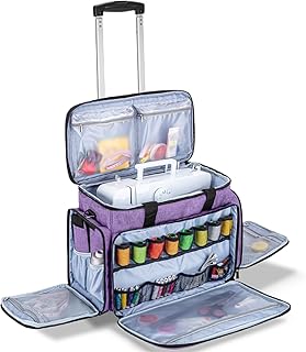 Luxja Nähmaschinentasche mit abnehmbarem Trolley Dolly, Rollende Nähmaschinentasche mit abnehmbarem Bodenpolster (passend für die meisten Standardnähmaschinen), Patentiertes Design, Lila