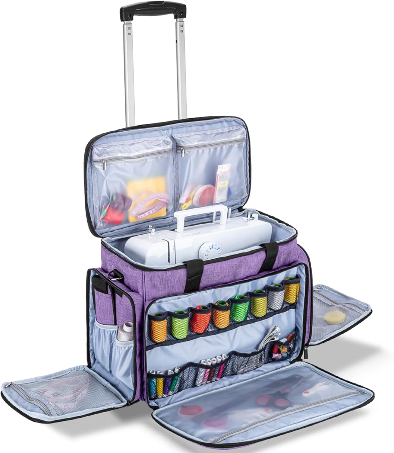 Luxja Nähmaschinentasche mit abnehmbarem Trolley Dolly, Rollende Nähmaschinentasche mit abnehmbarem Bodenpolster (passend für die meisten Standardnähmaschinen), Patentiertes Design, Lila