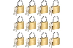 HOX 12-Pack Keyed Padlock, Waterproof and Rustproof, Solid Brass Lock with 1-1/4" Wide Body, Padlock with Keys for Storage Unit, Sheds, Garages and Fence