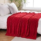 Linecooo Red Fleece Throw Blanket 60”×80” for Couch Sofa Bed,Super Soft Cozy Plush Microfiber Flannel Blanket with 3D Checkered Design Lightweight for Adults,Woman,Girls