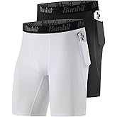 Runhit 2 Pack Mens Compression Shorts with Pockets 9" Performance Spandex Underwear Sport Athletic Workout Running Base Layer