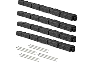 Beuta Landscape Edging | Garden Edging Border | Faux Stone Bricks for Lawn edging, Flower beds, Pathways & Yard Edging– 4 Packs | Each Section Has 6 Bricks 48"L x 4"W x 2.25"H | 12 Spikes |Charcoal