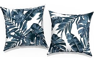 TWLEAR Outdoor Throw Pillow Covers 16x16 Inch, Square Patio Pillow Cases Pack of 2, Modern Decorative Back Cushion Covers for Patio Furniture Garden Couch Farmhouse, Palm Blue