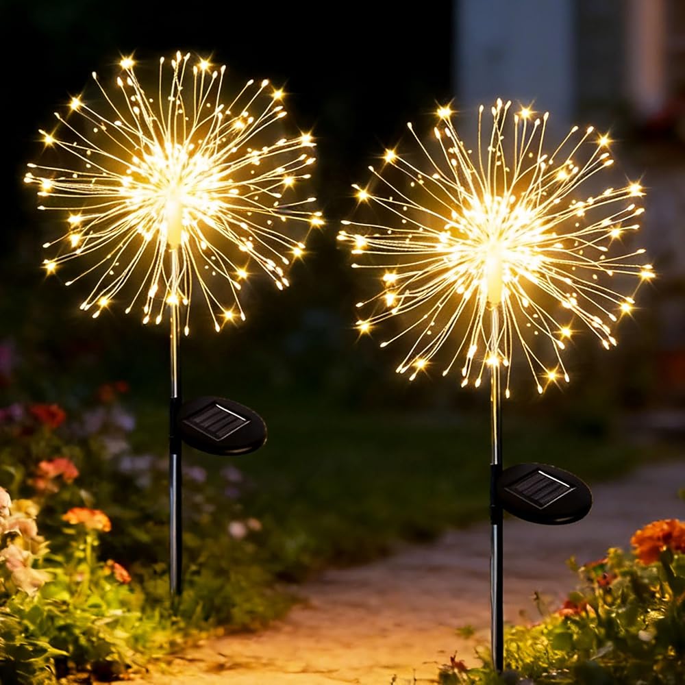 yowin Solar Lights Outdoor 2 Pack 120LED Firework Copper Wire 8 Modes