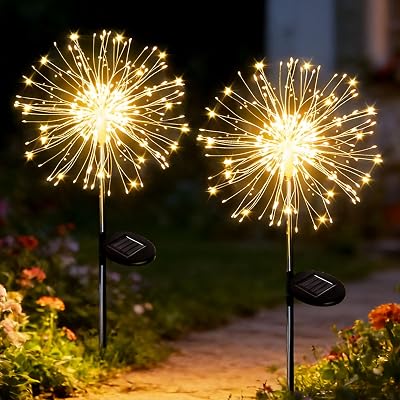 yowin Solar Lights Outdoor 2 Pack 120LED Firework Copper Wire 8 Modes