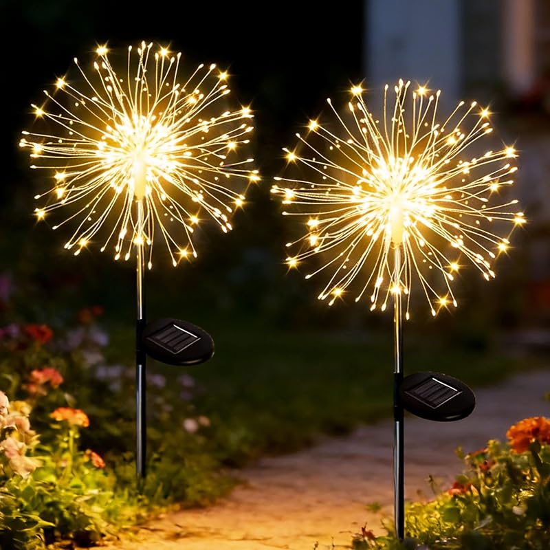 yowin Solar Lights Outdoor 2 Pack 120LED Firework Copper Wire 8 Modes